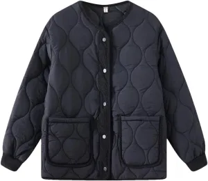 Women Quilted Jacket Parkas Cotton Padded Coat Spliced Collision Loose Overcoat V-Neck Winter Coat Outerwears