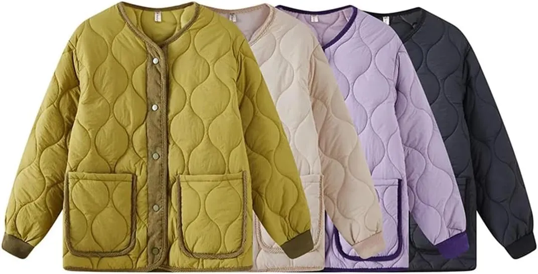 Women Quilted Jacket Parkas Cotton Padded Coat Spliced Collision Loose Overcoat V-Neck Winter Coat Outerwears