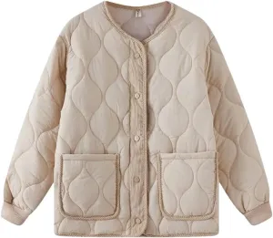 Women Quilted Jacket Parkas Cotton Padded Coat Spliced Collision Loose Overcoat V-Neck Winter Coat Outerwears