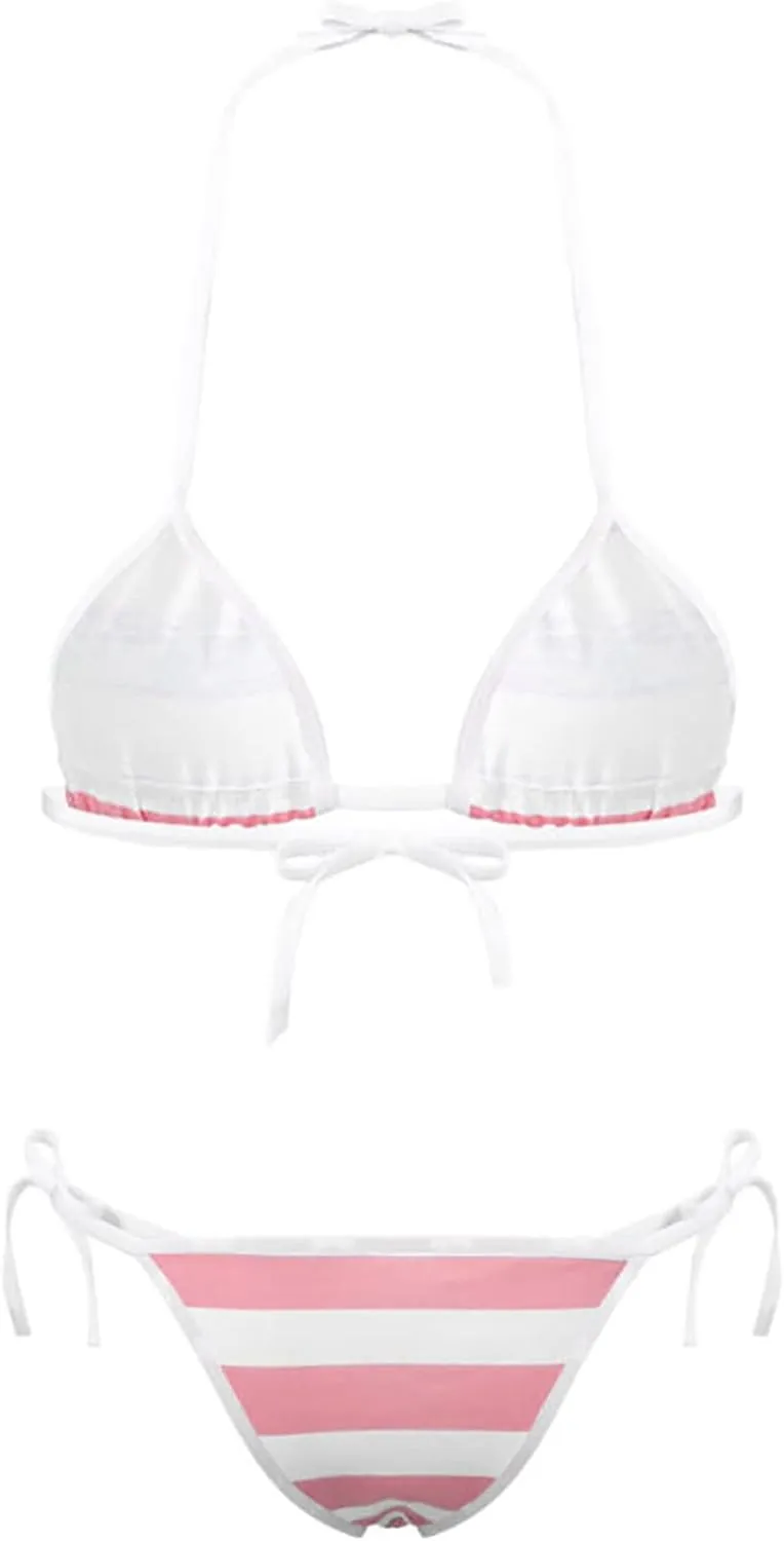Women Sexy Bikini Sets Full Coverage Bra Swimsuit Tie Side Straps Bathing Suit