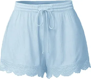 Women Shorts Summer High Waisted Casual Wide Leg Ruffle Shorts Casual Elastic Drawstring Comfy Stretchy Beach Skorts Shorts