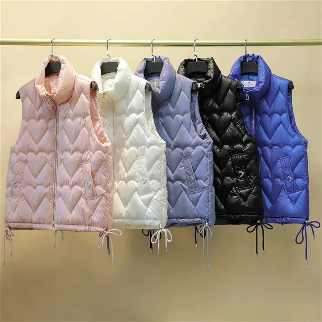 Women Stand Collar Short Bright Color Cotton Padded Jacket Sleeveless Female Autumn Winter Waistcoat Coat Vest