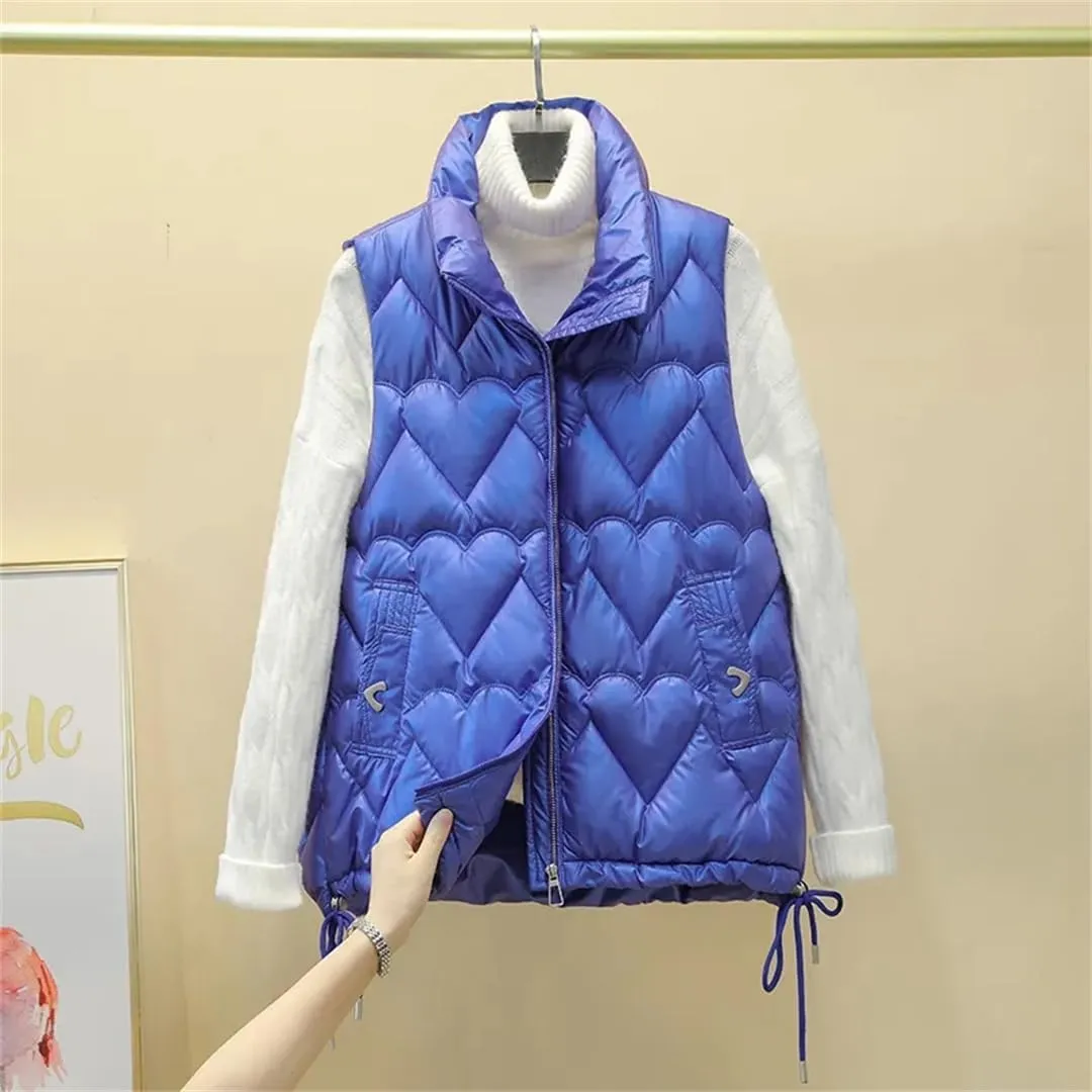 Women Stand Collar Short Bright Color Cotton Padded Jacket Sleeveless Female Autumn Winter Waistcoat Coat Vest