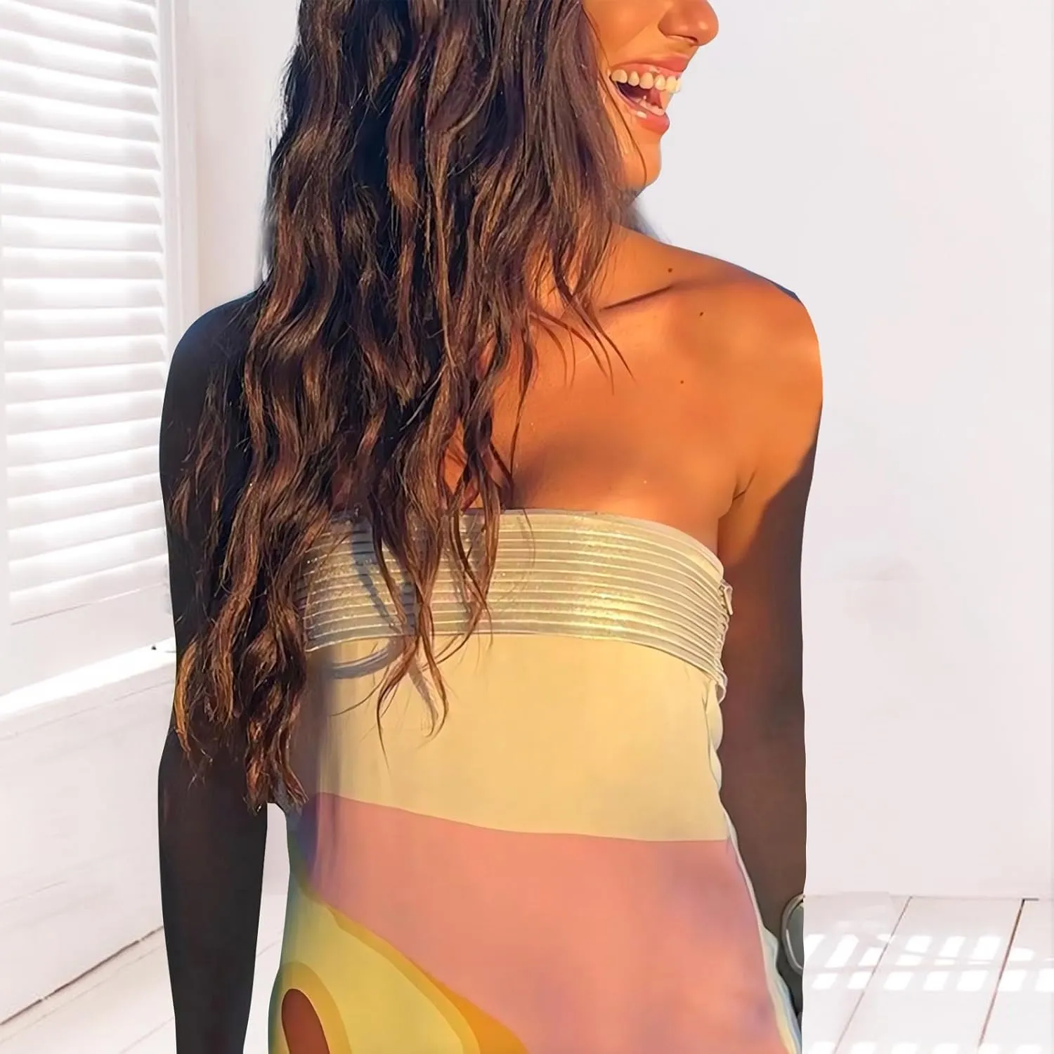 Women Strapless Floral Maxi Dress Y2k Backless Long Dress Off Shoulder Cocktail Party Tube Dress