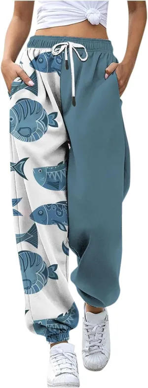 Women Stretch Trousers Women's Sweatpants Elastic Drawstring High Waist Artistic Patterns Super Soft Active Trousers