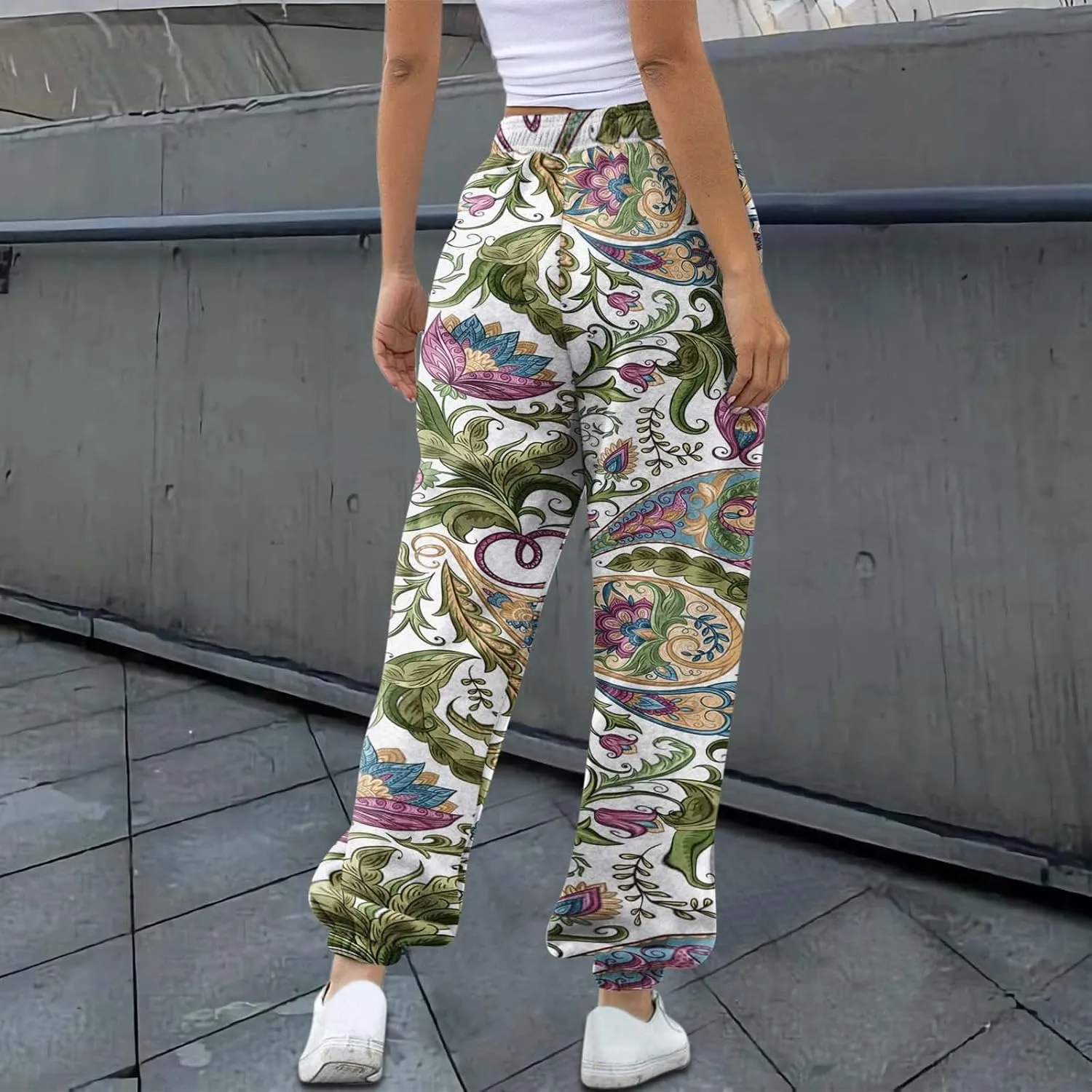Women Stretch Trousers Women's Sweatpants Elastic Drawstring High Waist Artistic Patterns Super Soft Active Trousers