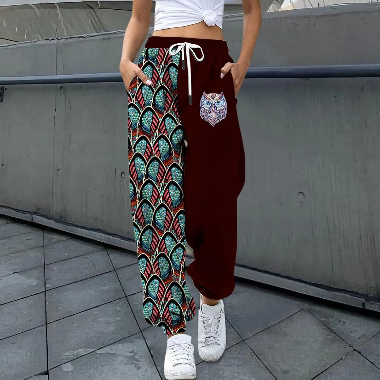 Women Stretch Trousers Women's Sweatpants Elastic Drawstring High Waist Artistic Patterns Super Soft Active Trousers