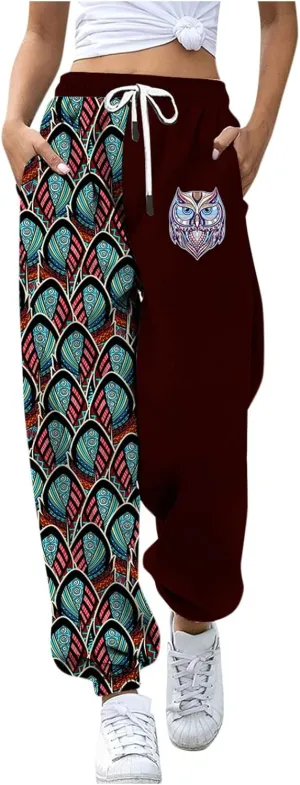 Women Stretch Trousers Women's Sweatpants Elastic Drawstring High Waist Artistic Patterns Super Soft Active Trousers