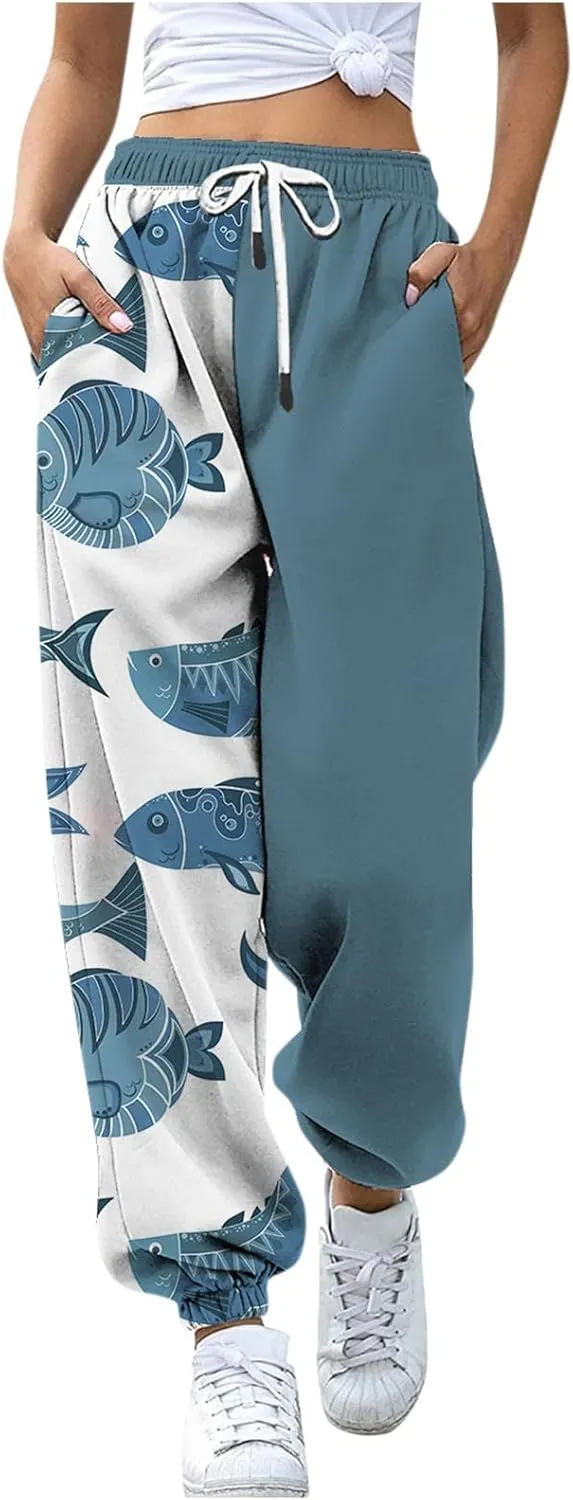 Women Stretch Trousers Women's Sweatpants Elastic Drawstring High Waist Artistic Patterns Super Soft Active Trousers