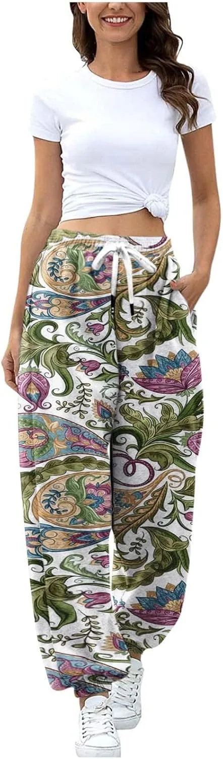 Women Stretch Trousers Women's Sweatpants Elastic Drawstring High Waist Artistic Patterns Super Soft Active Trousers