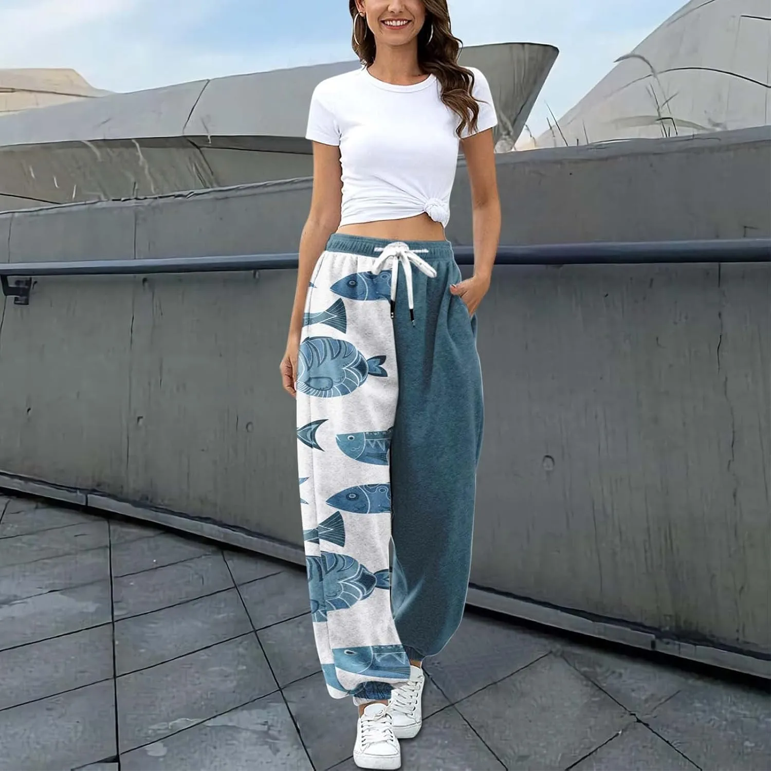 Women Stretch Trousers Women's Sweatpants Elastic Drawstring High Waist Artistic Patterns Super Soft Active Trousers