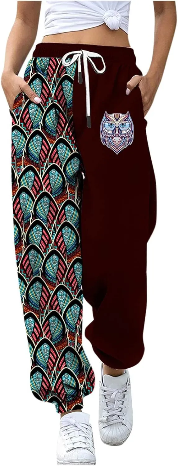 Women Stretch Trousers Women's Sweatpants Elastic Drawstring High Waist Artistic Patterns Super Soft Active Trousers