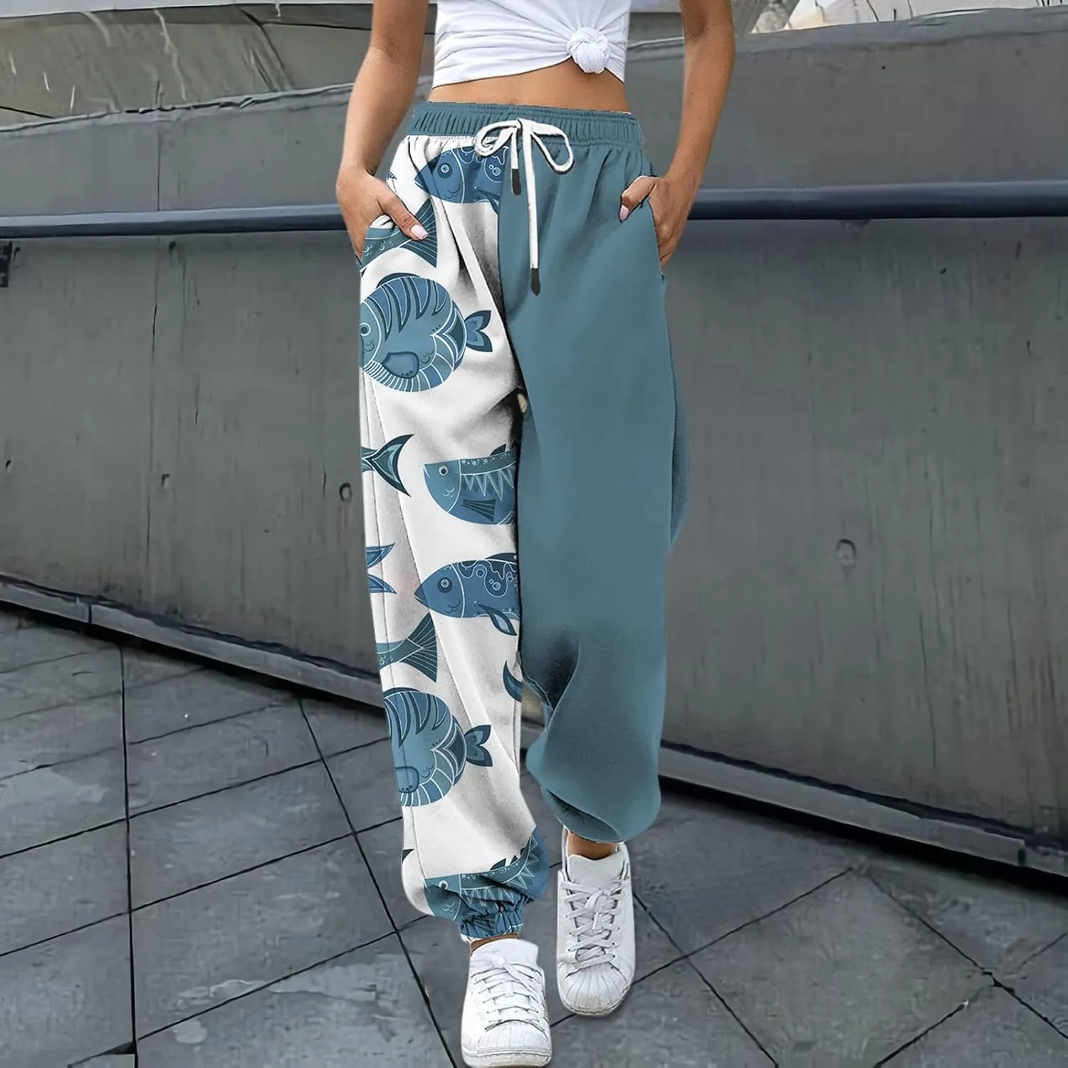 Women Stretch Trousers Women's Sweatpants Elastic Drawstring High Waist Artistic Patterns Super Soft Active Trousers