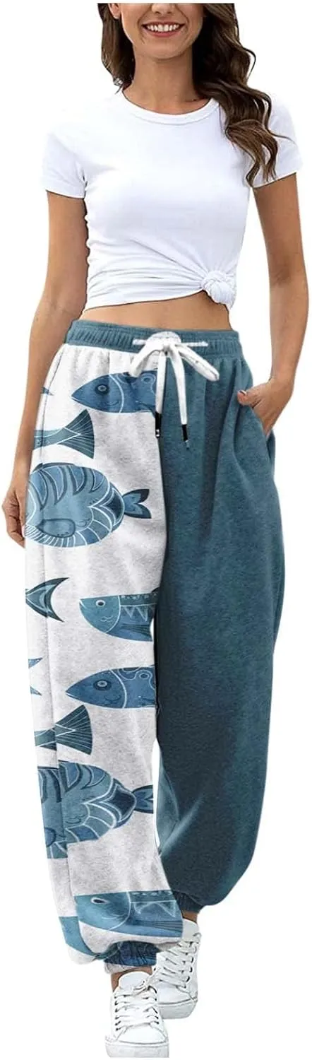 Women Stretch Trousers Women's Sweatpants Elastic Drawstring High Waist Artistic Patterns Super Soft Active Trousers