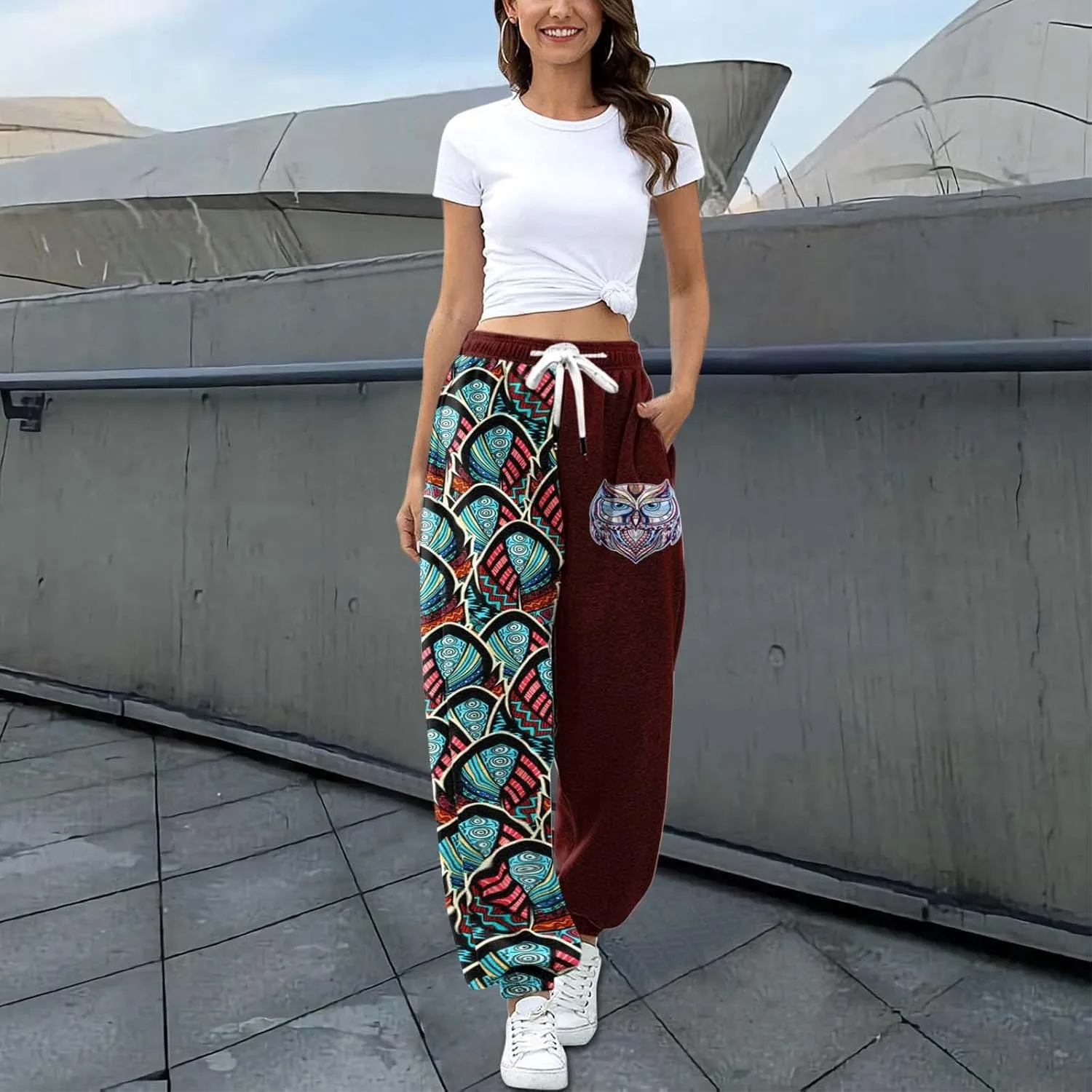 Women Stretch Trousers Women's Sweatpants Elastic Drawstring High Waist Artistic Patterns Super Soft Active Trousers