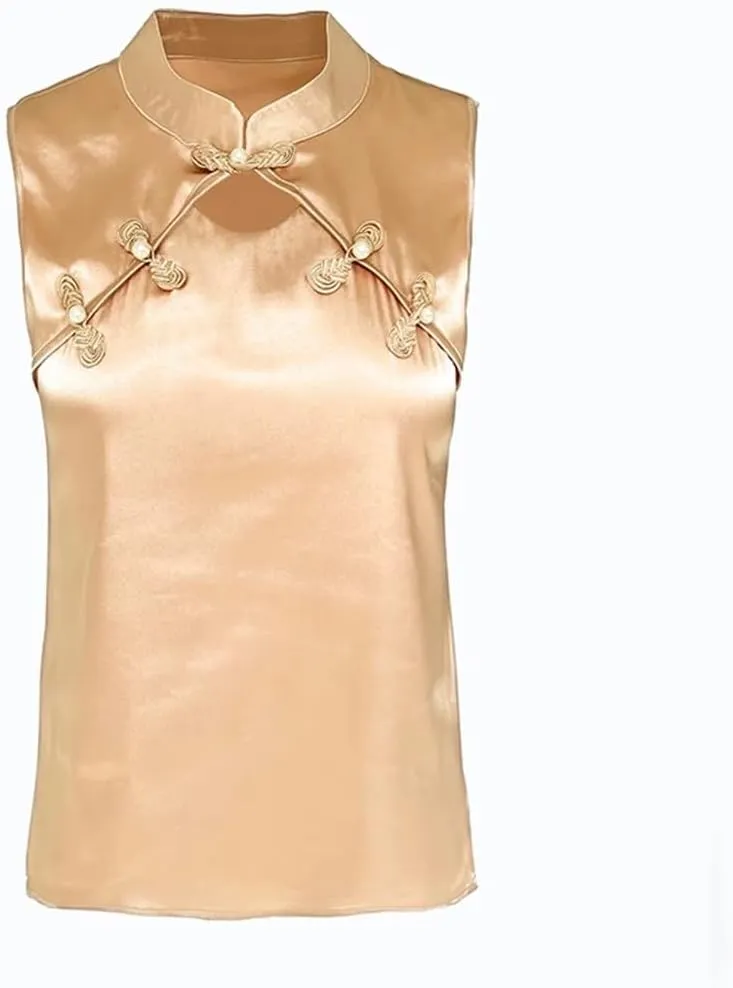 Women Summer Camisole Vest Korean Fashion Silk Satin Tank Tops Sleeveless Hollow Out Shirt