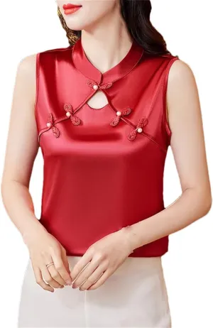 Women Summer Camisole Vest Korean Fashion Silk Satin Tank Tops Sleeveless Hollow Out Shirt