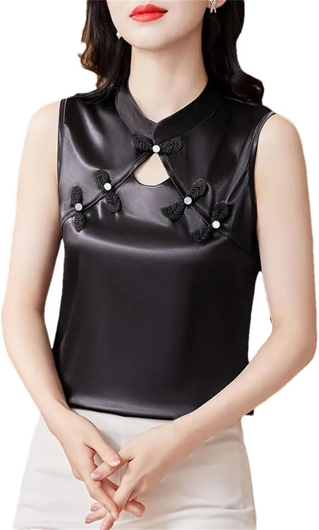 Women Summer Camisole Vest Korean Fashion Silk Satin Tank Tops Sleeveless Hollow Out Shirt