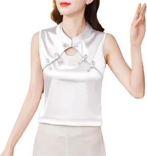 Women Summer Camisole Vest Korean Fashion Silk Satin Tank Tops Sleeveless Hollow Out Shirt