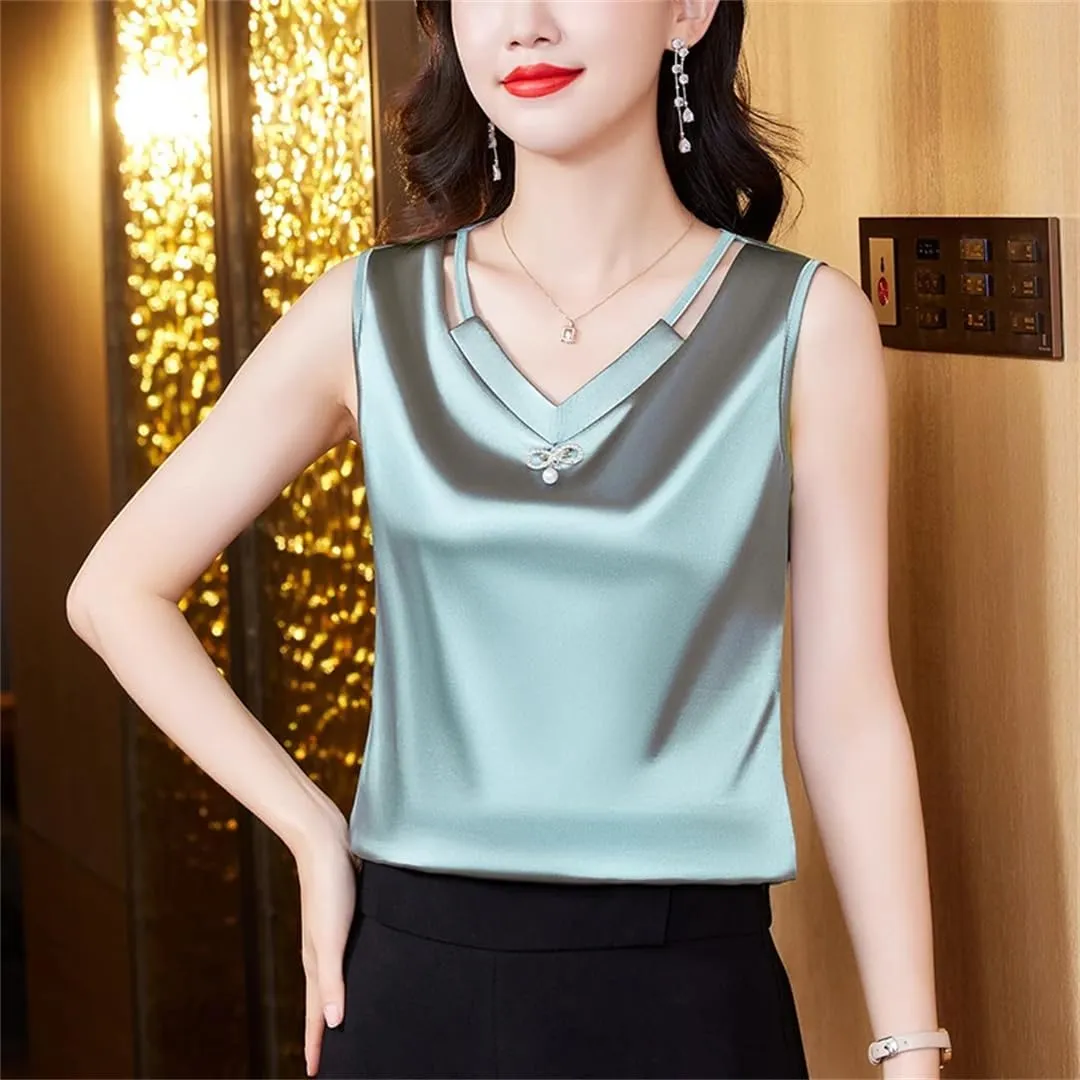 Women Tank Top Spring Summer Hollow Out Camisole V Neck Korean Casual Sleeveless Vest