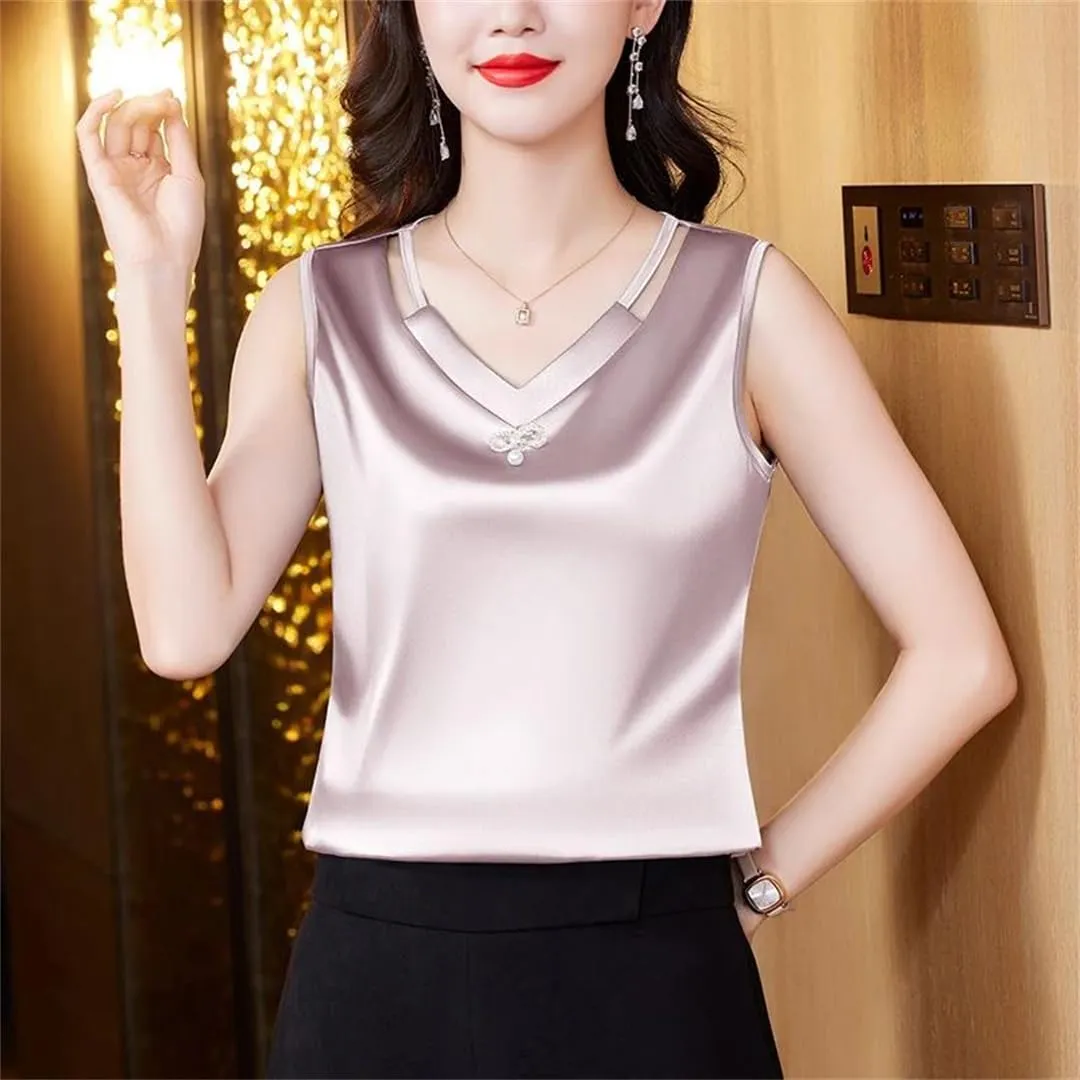Women Tank Top Spring Summer Hollow Out Camisole V Neck Korean Casual Sleeveless Vest