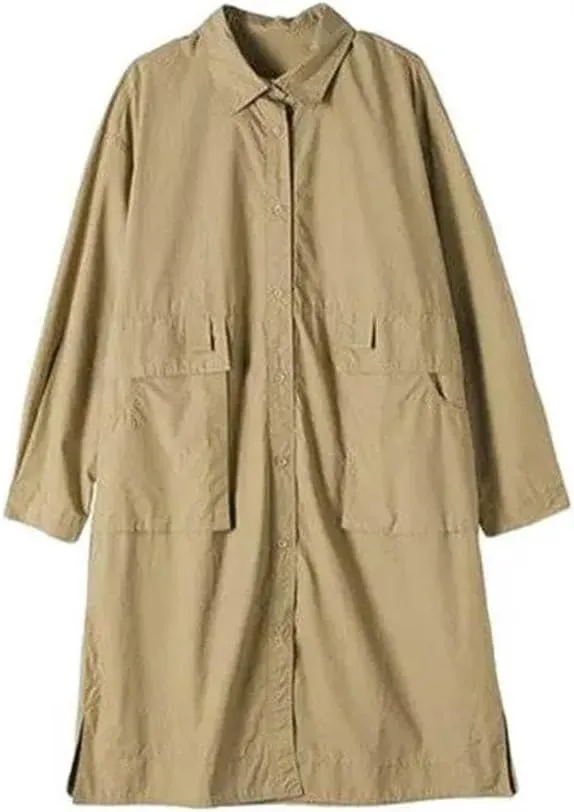 Women Trench Jacket Loose Oversize Long Mid Knee Length Spring Vintage Cotton Windbreaker