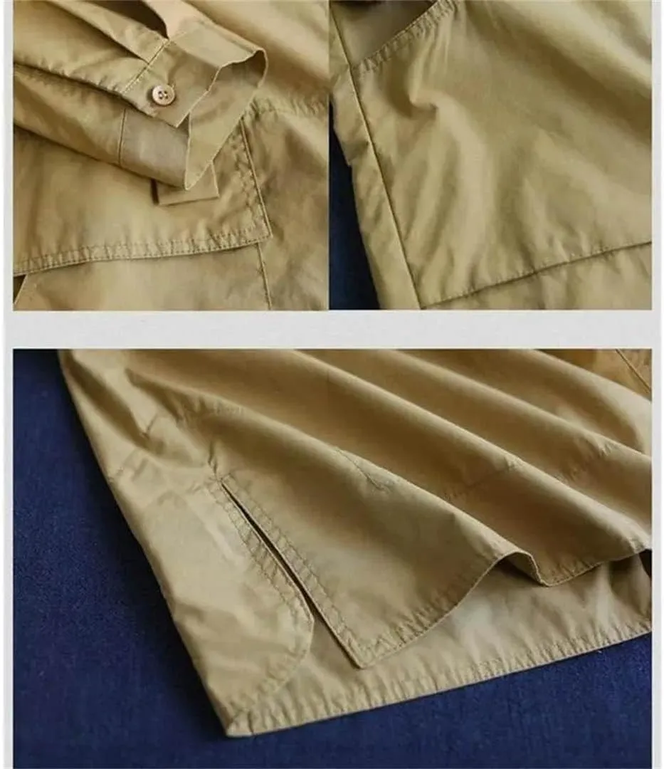 Women Trench Jacket Loose Oversize Long Mid Knee Length Spring Vintage Cotton Windbreaker