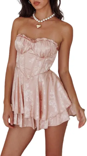 Women Y2k Satin Mini Dress Strapless Tube Short Dress Ruffle Flowy Mini Dress Going Out Party Clubwear