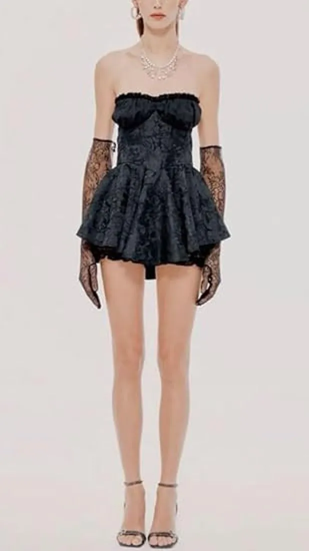 Women Y2k Satin Mini Dress Strapless Tube Short Dress Ruffle Flowy Mini Dress Going Out Party Clubwear