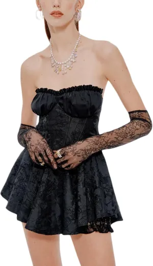 Women Y2k Satin Mini Dress Strapless Tube Short Dress Ruffle Flowy Mini Dress Going Out Party Clubwear
