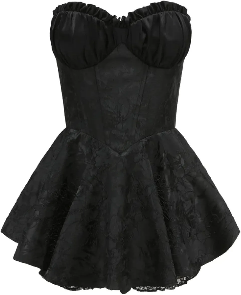 Women Y2k Satin Mini Dress Strapless Tube Short Dress Ruffle Flowy Mini Dress Going Out Party Clubwear