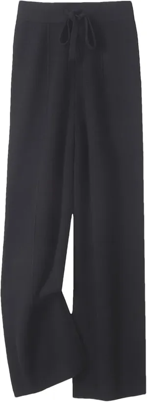 Womens 100 Percent Merino Wool Wide-Leg Pants Autumn Winter Soft Warm Knit Trousers
