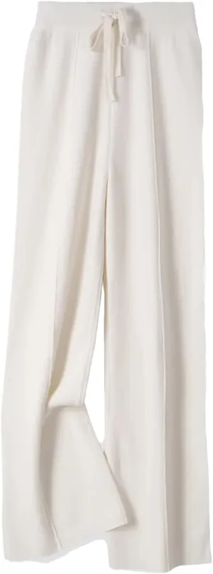 Womens 100 Percent Merino Wool Wide-Leg Pants Autumn Winter Soft Warm Knit Trousers