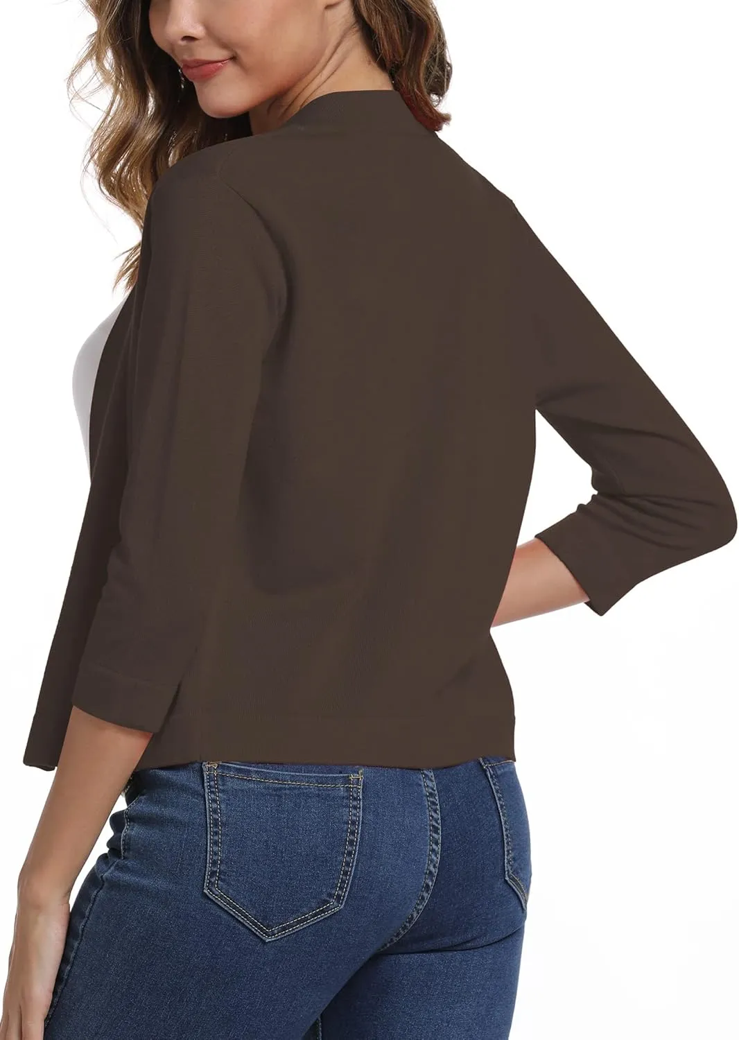 Women's 3/4 Sleeve Lightweight Cropped Cardigan Sweaters Open Front Bolero Short Shrugs for Dresses