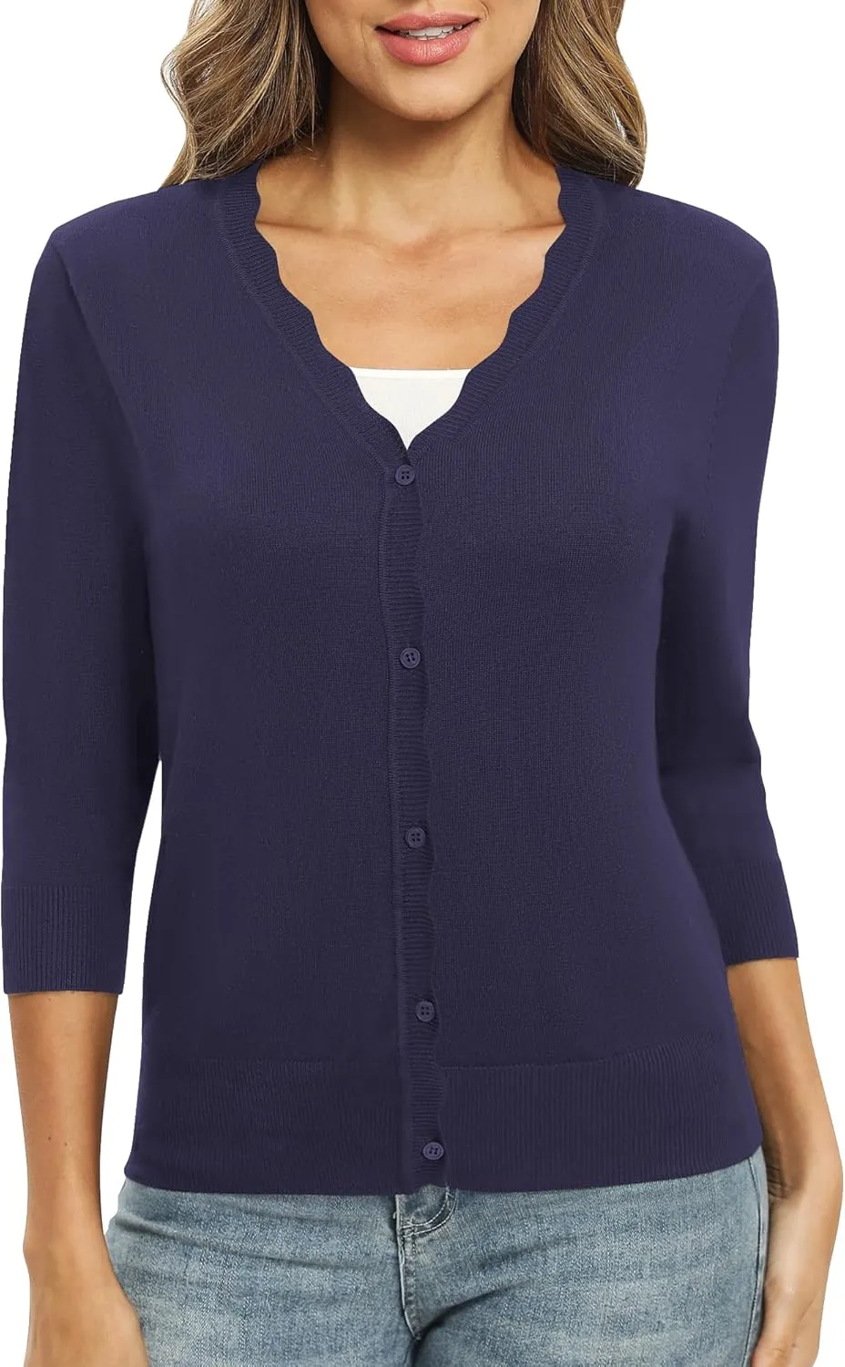 Women's 3/4 Sleeve V-Neck Cardigan Sweater Lightweight Button Down Short Shrug Sweaters for Dresses