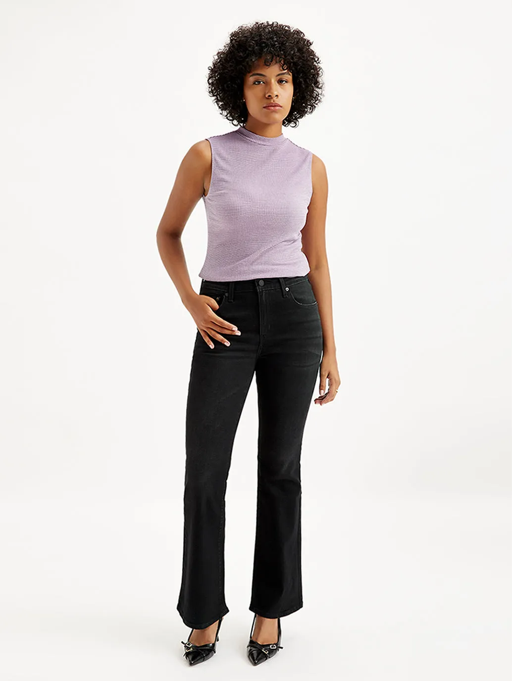 Women's 726 Black Flared Fit Mid Rise Jeans
