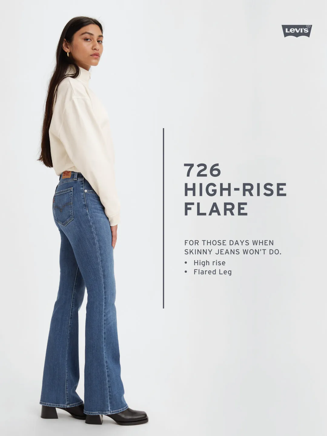 Women's 726 Black Flared Fit Mid Rise Jeans