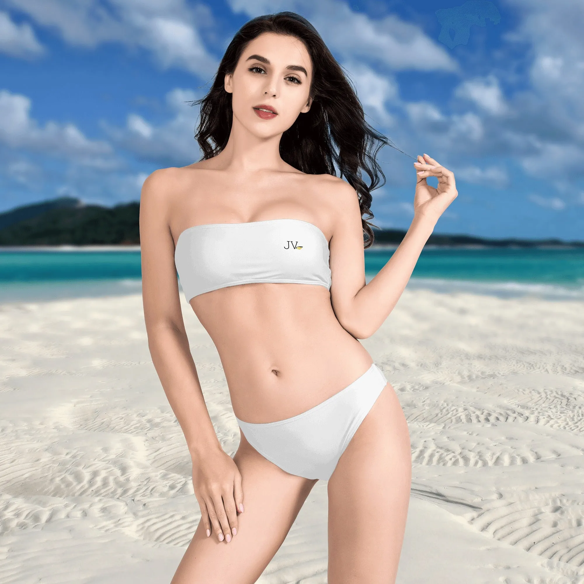 Womens Bandeau Strapless Bikinis Swimsuit