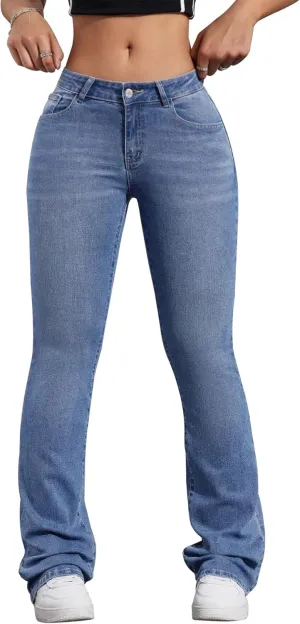 Women's Bell Bottom Jeans Low Waist Classic Stretch Flared Jeans Denim Bell Bottom Pants