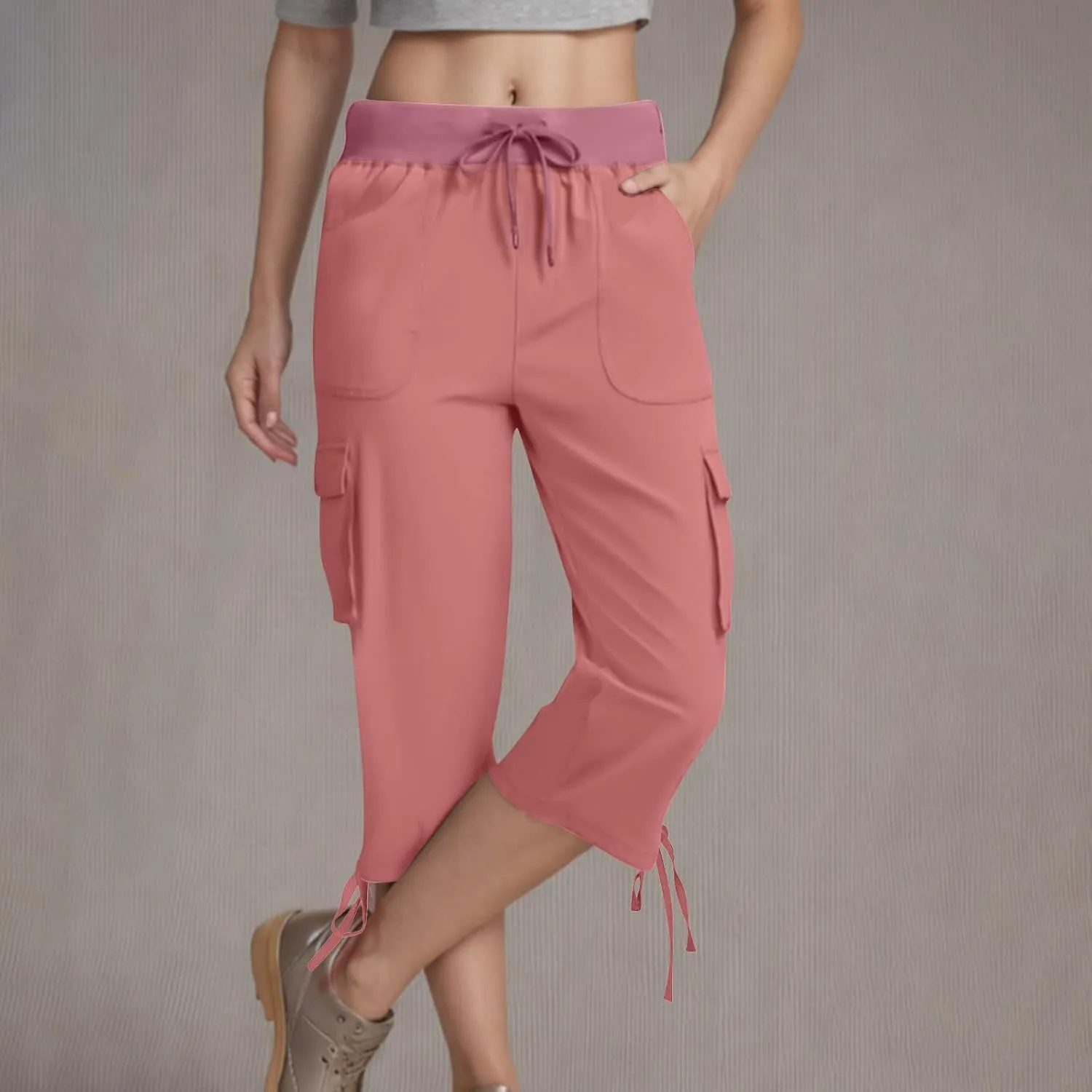 Women's Cargo Pants Summer Trendy Elastic Waisted Walk Outwear Comfy Soft Ladies 2025 Sweatpant with Side Pockets