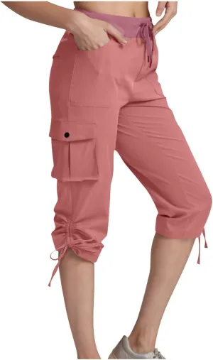 Women's Cargo Pants Summer Trendy Elastic Waisted Walk Outwear Comfy Soft Ladies 2025 Sweatpant with Side Pockets