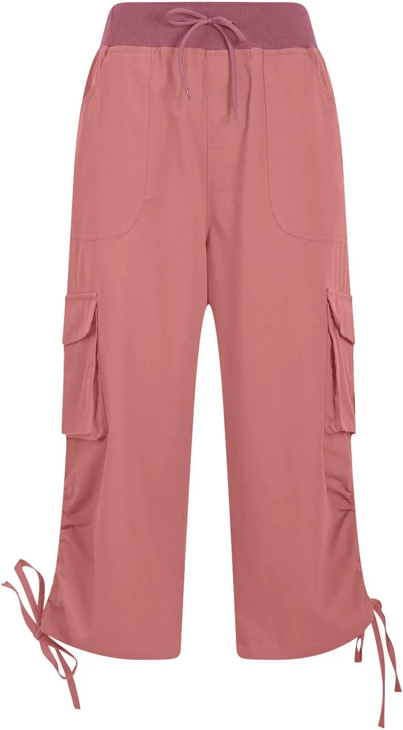 Women's Cargo Pants Summer Trendy Elastic Waisted Walk Outwear Comfy Soft Ladies 2025 Sweatpant with Side Pockets
