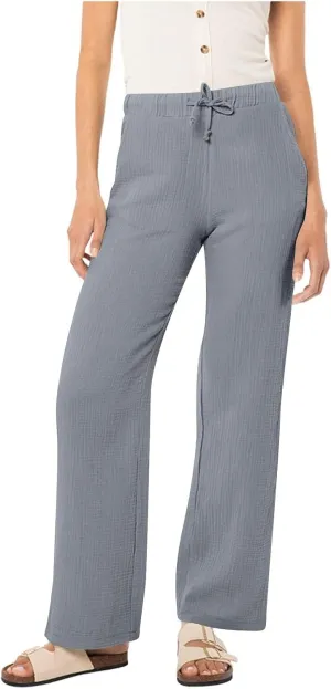 Womens Casual Pants Drawstring Soft Waist Pleated Linen Blend Pants Comfy Wide Leg Straight Pajama Trousers with Pockets