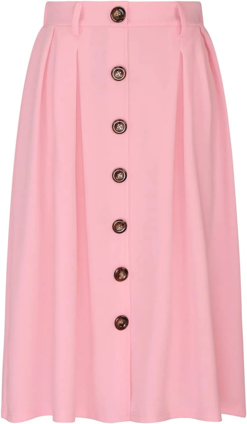 Womens Casual Pleated Midi Skirt High Elastic Waisted Flowy Long Skirts Fall Winter Button Down Solid Color Midi Skirt