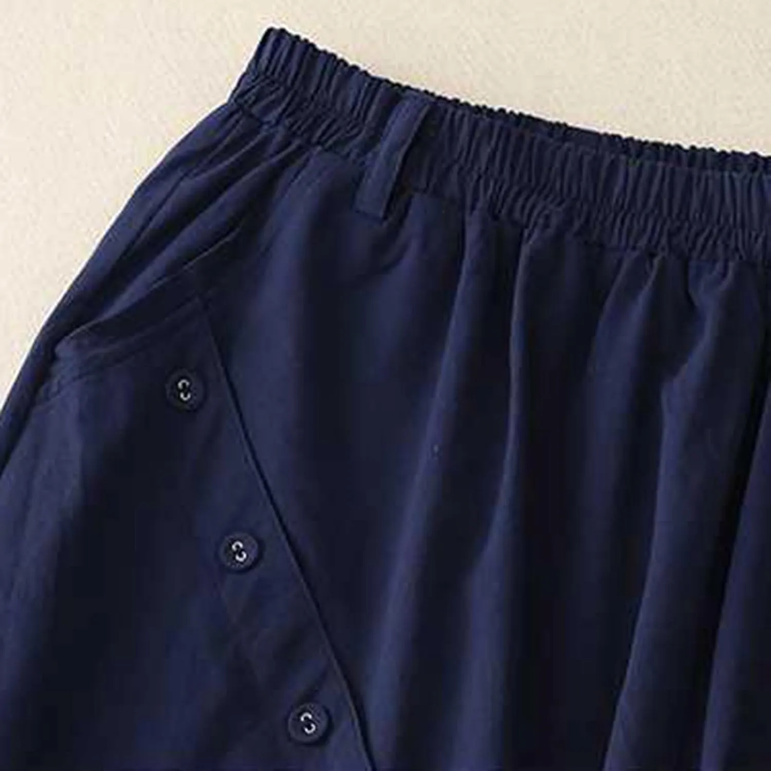Women's Casual Skirts Elastic Waist Front Button Back Slit A-Line Midi Long Swing Skirt with Pockets Womens Skirts