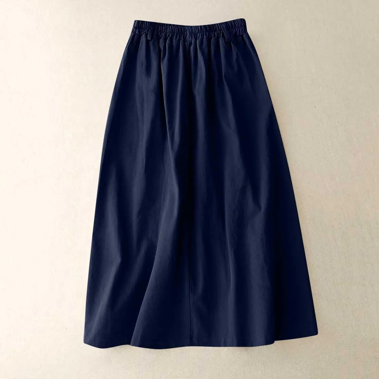 Women's Casual Skirts Elastic Waist Front Button Back Slit A-Line Midi Long Swing Skirt with Pockets Womens Skirts