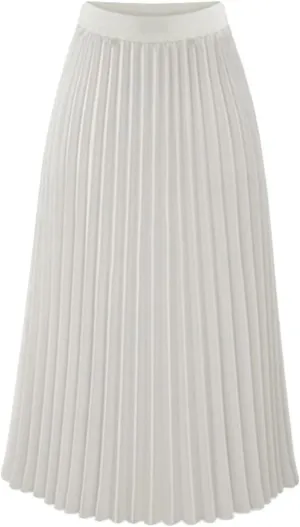 Women's Chiffon Pleated Midi Skirt High Waist Swing Boho Pleated Skirt Casual Solid Color Elastic A-Line Long Skirts