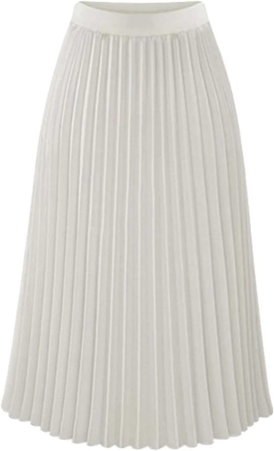 Women's Chiffon Pleated Midi Skirt High Waist Swing Boho Pleated Skirt Casual Solid Color Elastic A-Line Long Skirts