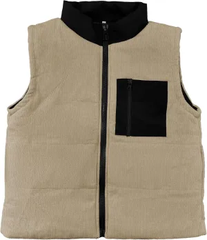 Women's Corduroy Puffer Vest Cropped Stand Collar Zip Up Color Block Vests Warm Gilet Jacket Outerwear with Pocket