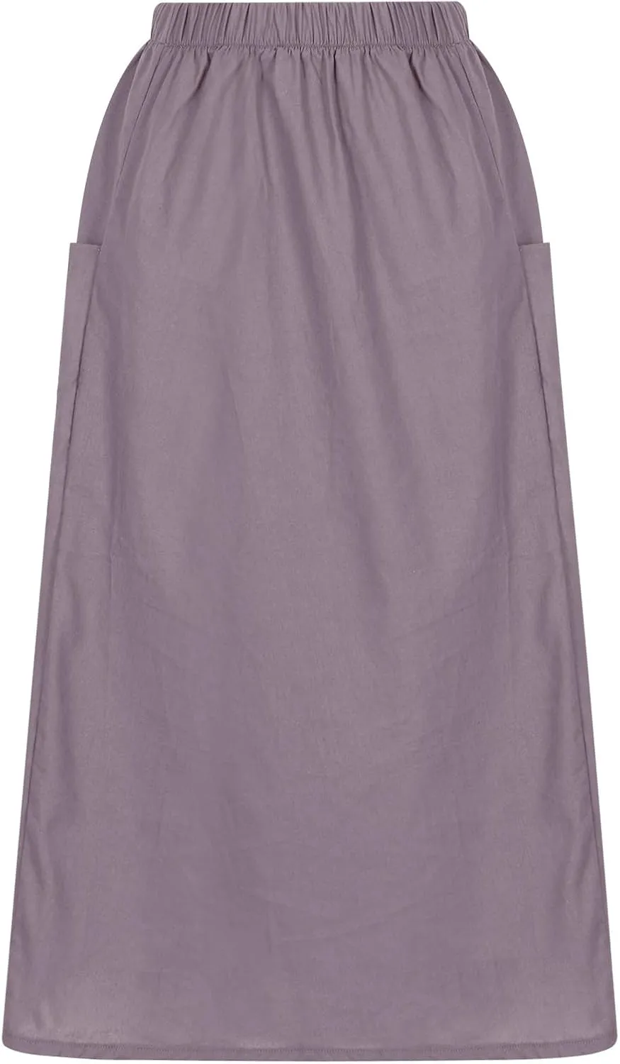 Women's Cotton Linen Casual Midi Skirt High Elastic Waisted Long Skirts Fall Winter Solid Color Skirt with Pockets